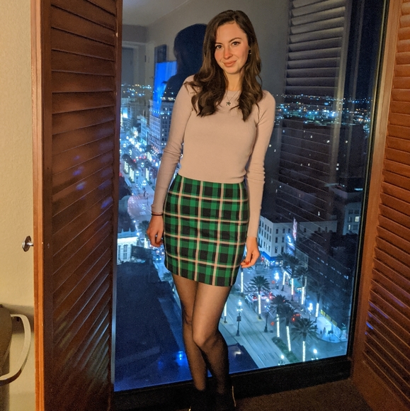 Express Green Plaid Mini skirt - Picture 1 of 6